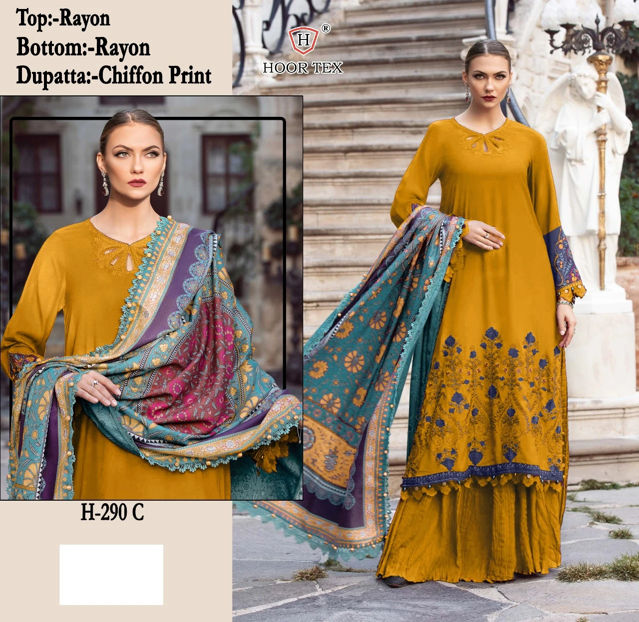 Hoor Tex H-290 Heavy Rayon Wholesale Pakistani Salwar Suit Catalog — Wholesale Salwar Suits, MPA wholesale from Surat - Gallery Image 6